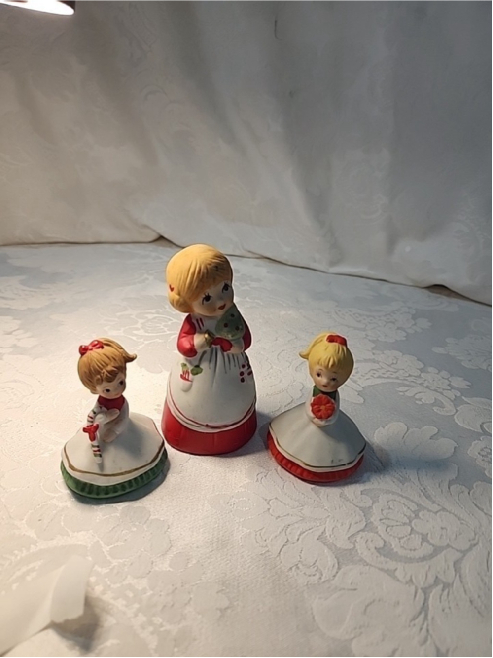 Lefton 3pc Christmas Figurines Bell, Candy Cane, Poinsettia, 1980's
